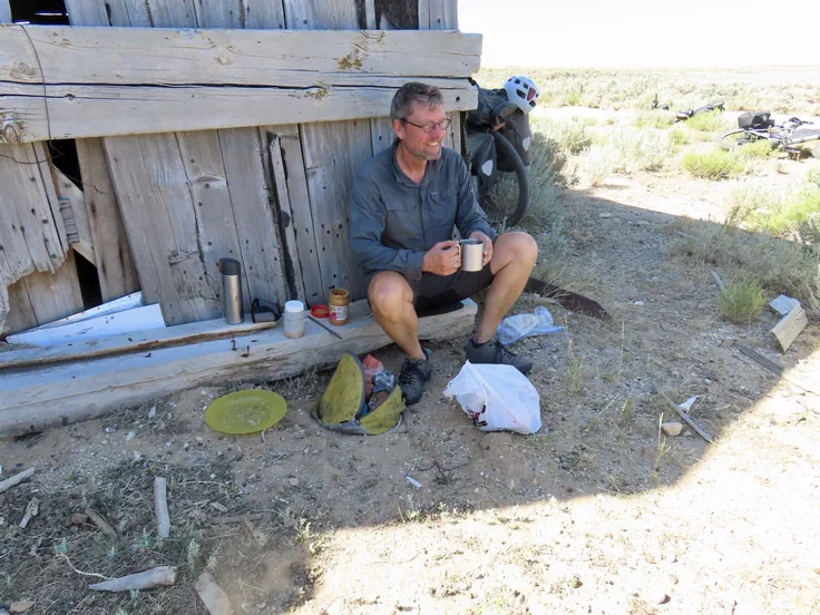 Willem having a coffee at Cow Camp