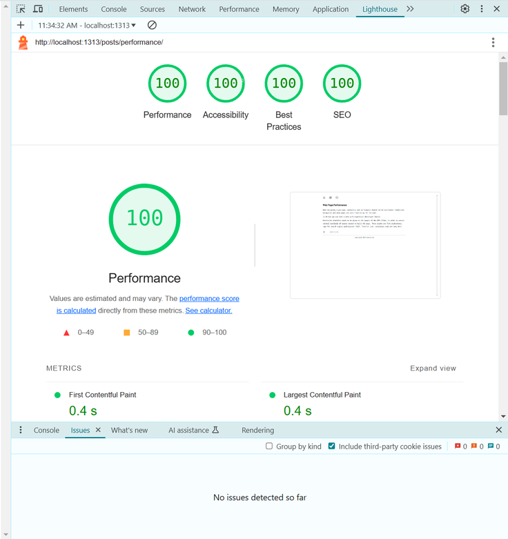Lighthouse performance report